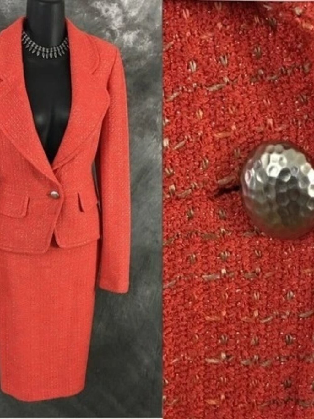 NWT NEW St John knit coral multi jacket skirt suit size 4 6